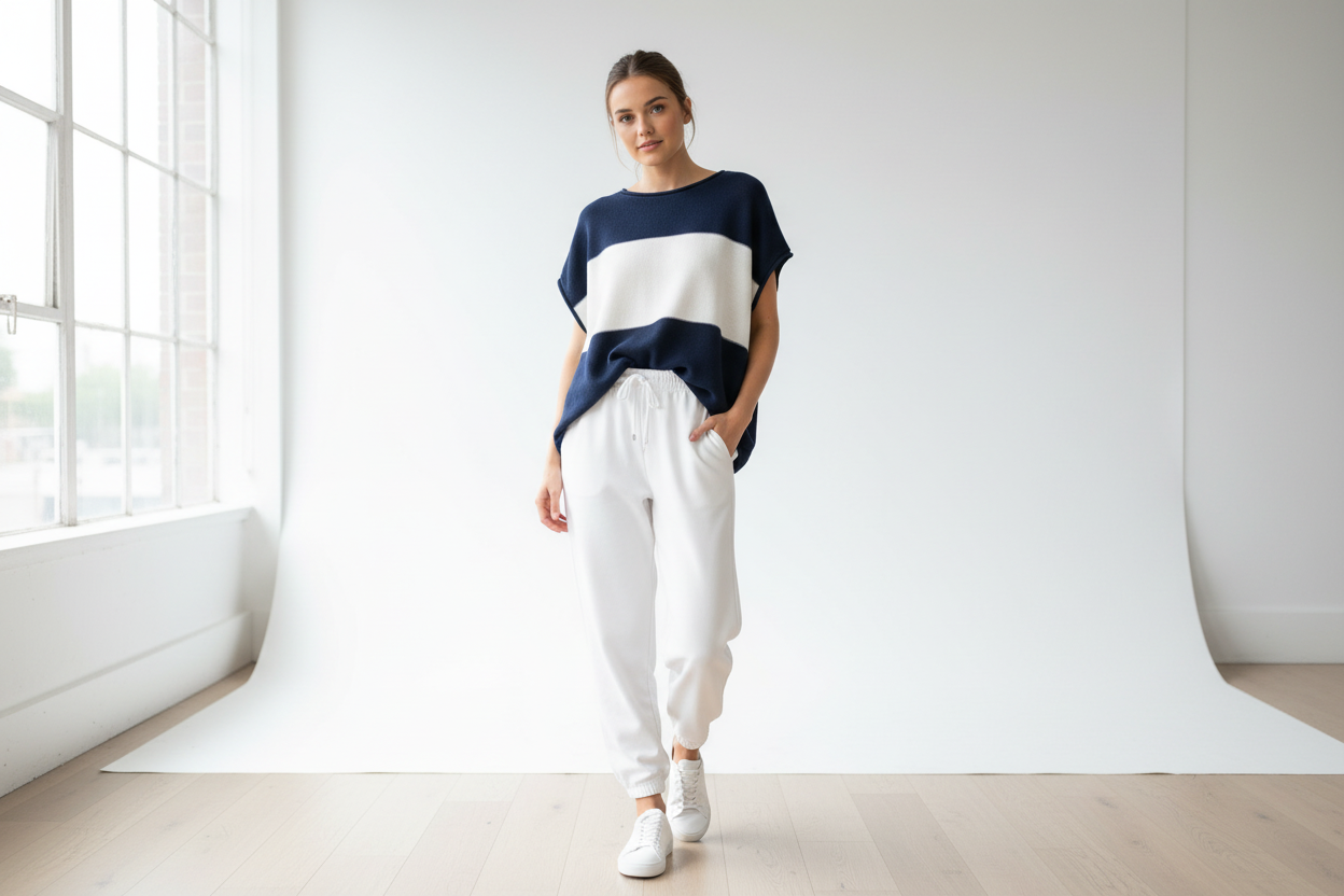 Model wearing Aggie Joggers and Anna Knit