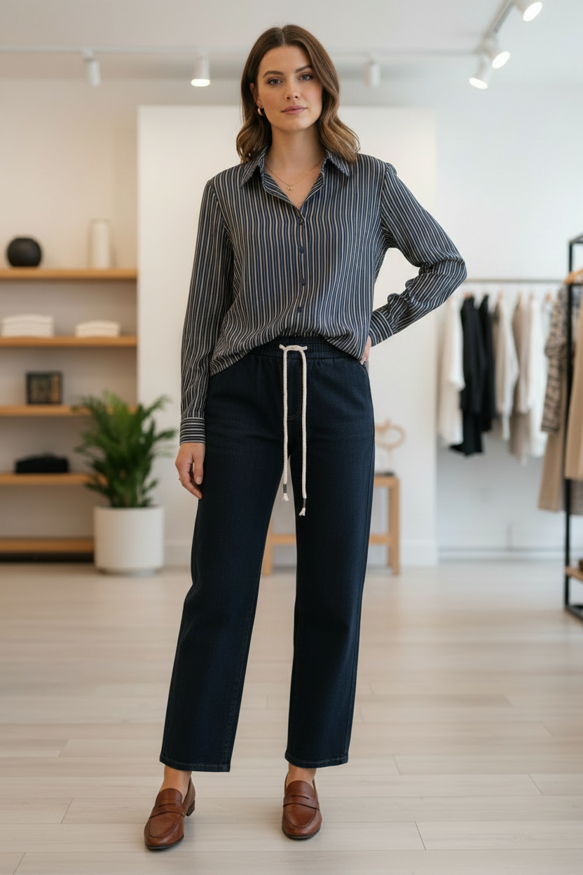 Arya Stripe Shirt & Annabelle Jean - Chestnut Shoes